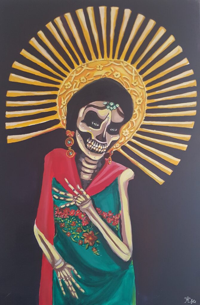 Santa Muerte €225. Acrylic on canvas.