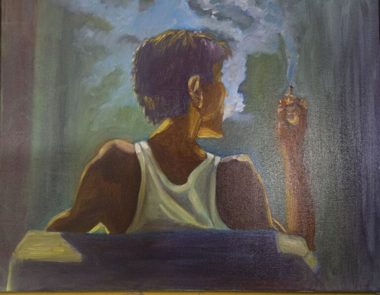 Fred Has A Realization €165. Oil on canvas.