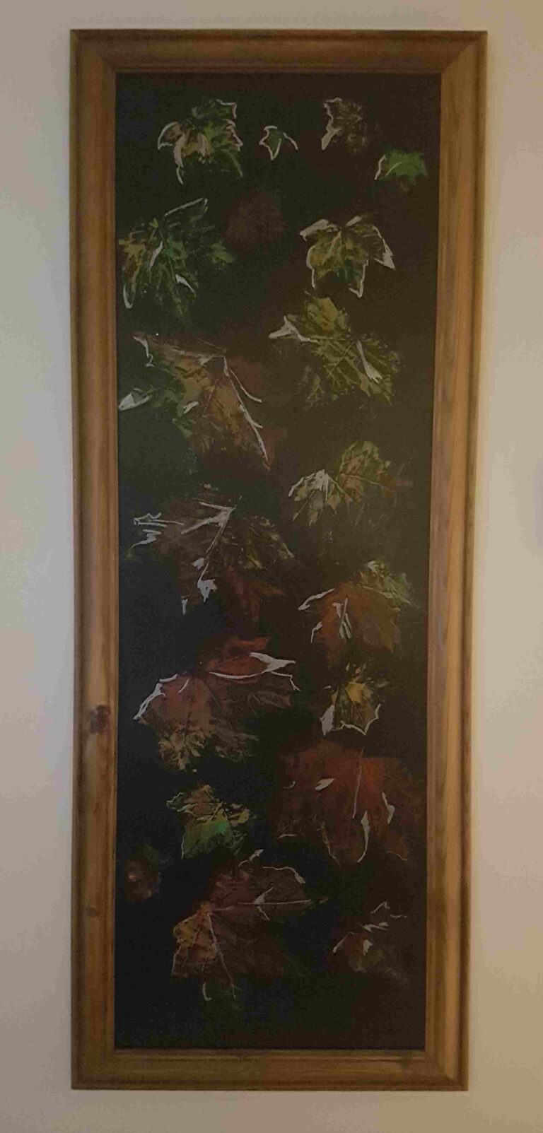 Autumn, 30x90cm acrylic stamped leaves on mat board, €75